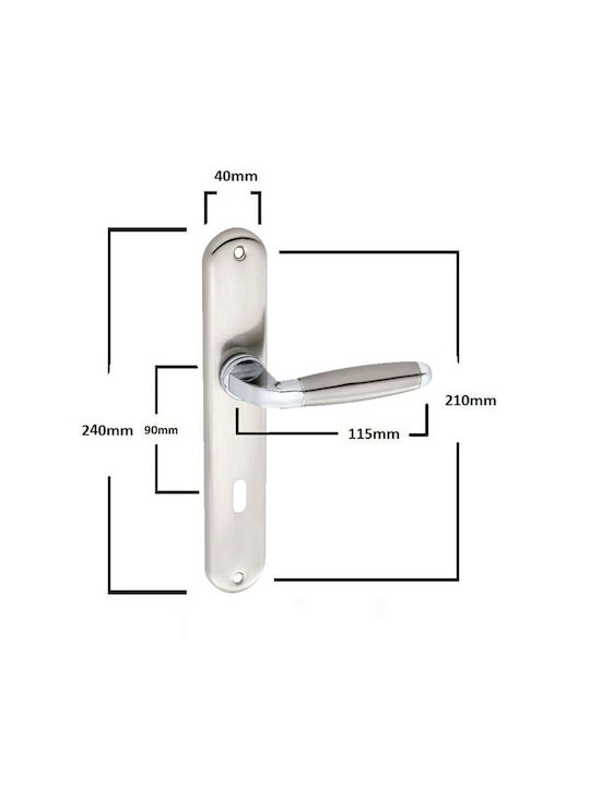 Import Hellas Lever Middle Door with Plate Z-023 Pair (Center Distance 90mm) Silver