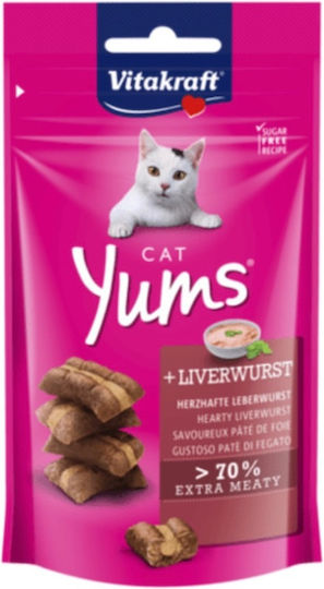 Vitakraft Cat Yums Kroketten mit Leber Katzenleckerlis Gefüllt mit Leber für Erwachsene Katzen 40gr