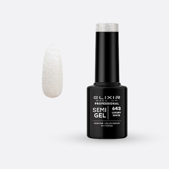 Elixir Semi Gel Semipermanent Lac de Unghii 643 Alb de lux cu Glitter 5ml 1buc