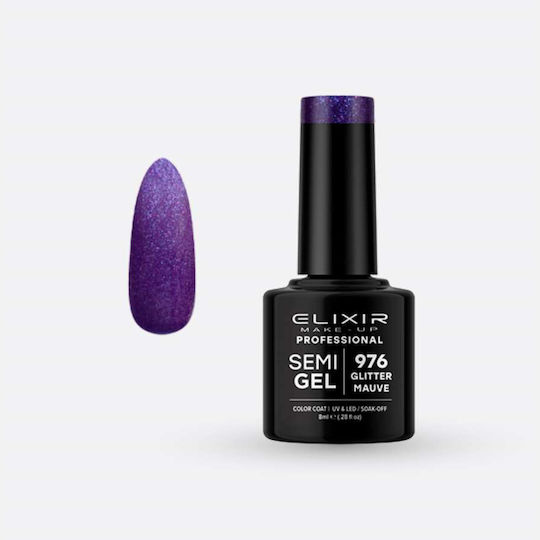 Elixir Semi Gel Semi-Permanent Nail Polish 976 Glitter Mauve with Glitter 8ml 842-976