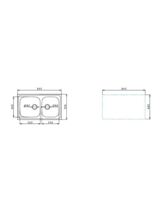 Pyramis Dorian 2B Ένθετος Νεροχύτης Αριστερός Inox Σατινέ Μ86xΠ50cm Ασημί