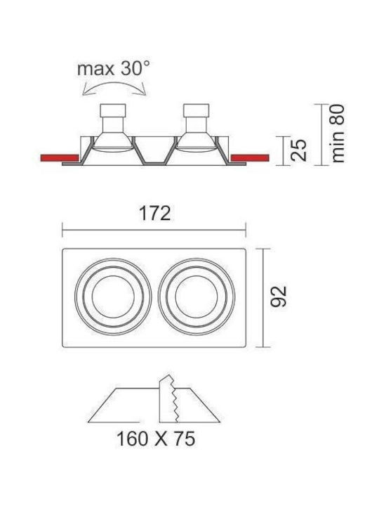 Spot Light Paralelogram Plastic Spot Încorporat cu Soclu GU10 Alb 17.2x9.2cm. 1buc