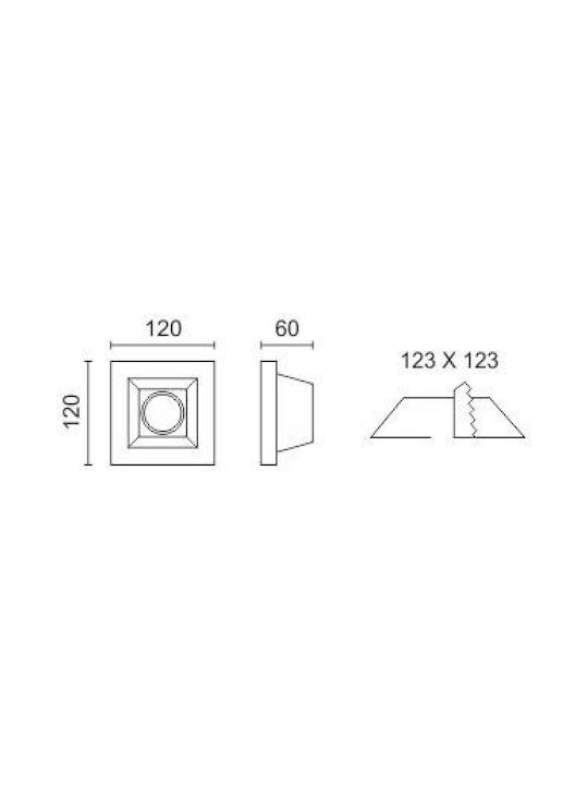 Spot Light Platz Gips Einbau Spot mit Fassung GU10 Weiß 12x12cm. 1Stück