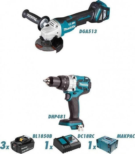 Makita DLX2254TJ1 Σετ Γωνιακός Τροχός & Δραπανοκατσάβιδο Brushless 18V με 3 Μπαταρίες 5Ah και Θήκη