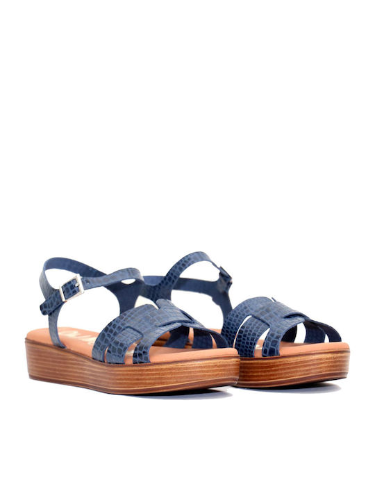 Oh My Sandals Δερμάτινα Γυναικεία Σανδάλια Flatforms σε Μπλε Χρώμα