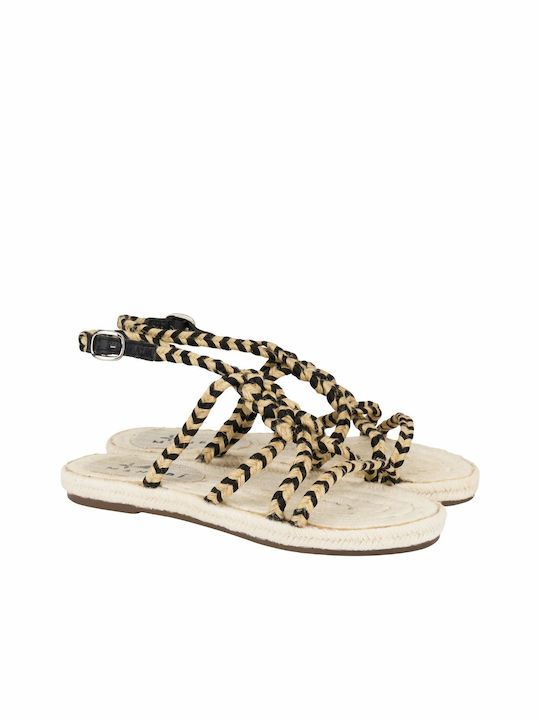 Manebi Rope Women's Flat Sandals with Strap in Beige Color