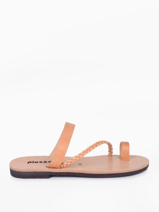 Leder Flache Sandalen für Damen Beiges