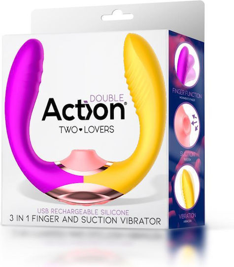 Action Two Lovers Couples Vibe 3 in 1 with Finger and Suction Vibrator Δονητής για Ζευγάρια