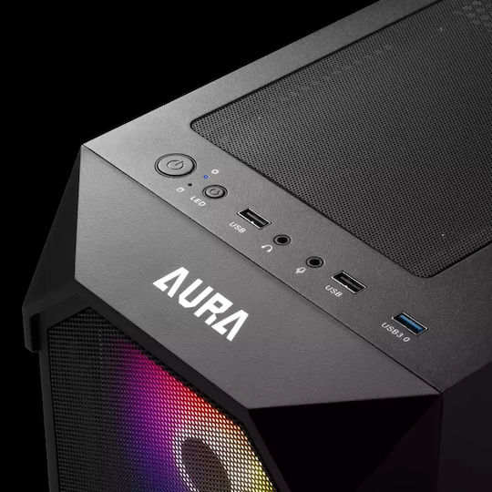 Gamdias AURA GC1 Gaming Midi Tower Κουτί Υπολογιστή με Πλαϊνό Παράθυρο και RGB Φωτισμό Μαύρο