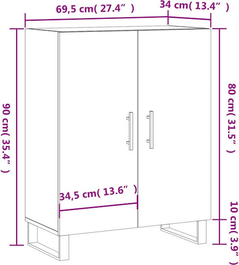 Dulap de Pardoseală pentru Sufragerie din Lemn și Metal, Alb, 69,5x34x90 cm
