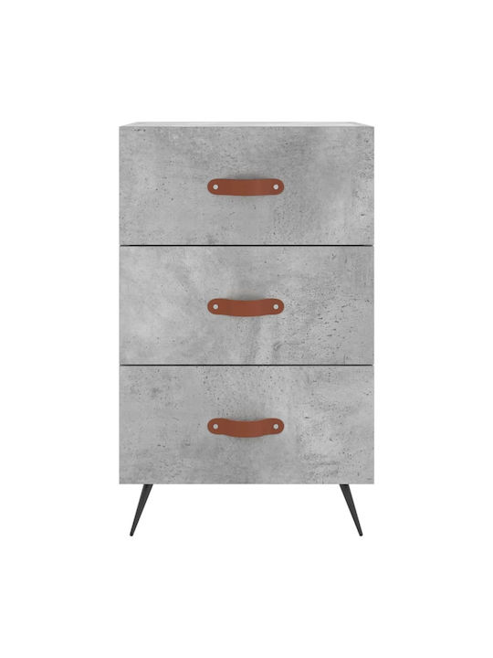 Wooden Bedside Table with Metallic Legs Gray 40x40x66cm