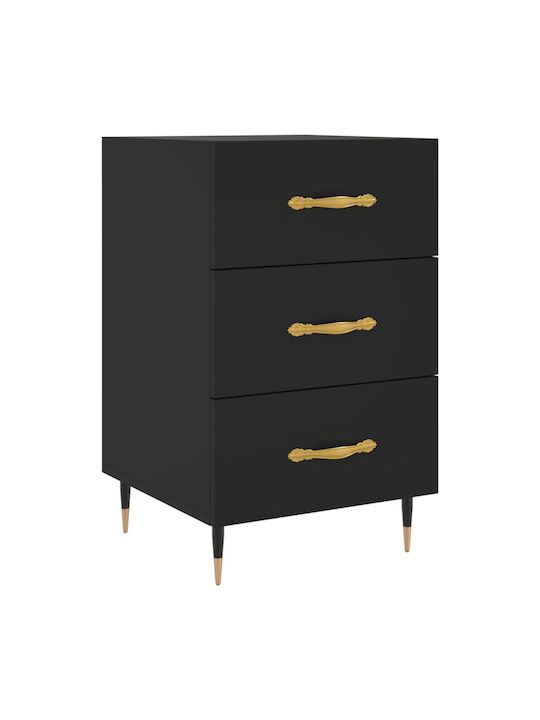 Wooden Bedside Table with Metallic Legs Black 40x40x66cm