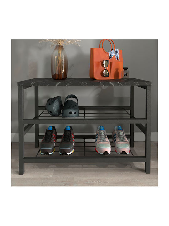 Dalia Wooden Shoe Organizer with 2 Shelves Black 65x30x45cm