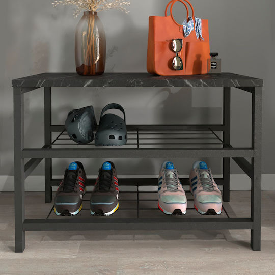 Holz Schuhschrank Dalia mit 2 Regalen Schwarz L65xW30xH45cm