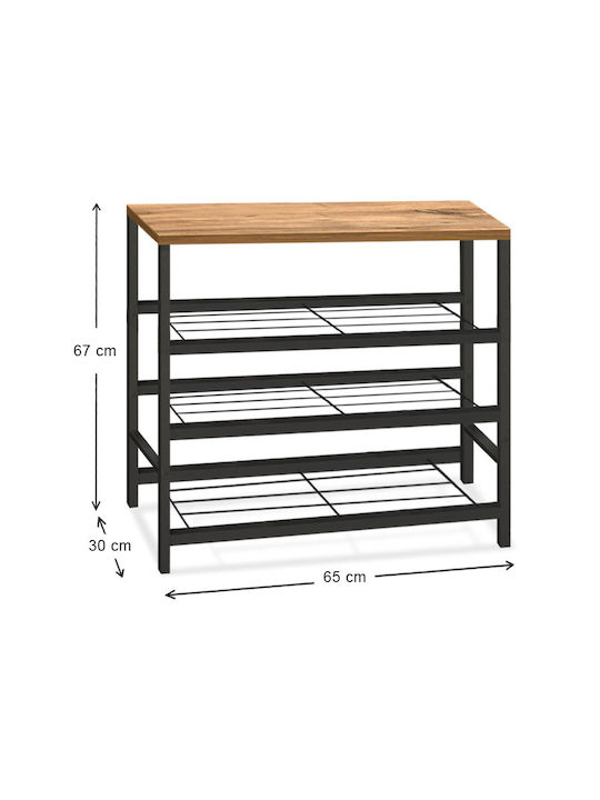 Dalia Wooden Shoe Organizer with 3 Shelves Black / Pine Oak 65x30x67cm