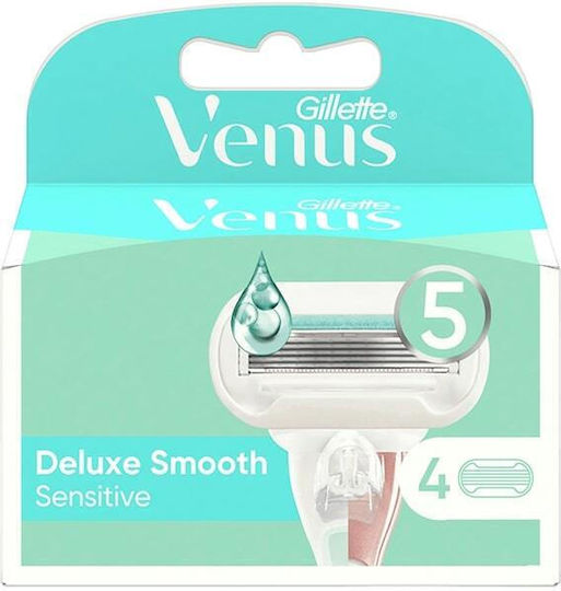 Venus Extra Smooth Replacement Heads with 5 Blades & Lubricious Strip for Sensitive Skin 4pcs