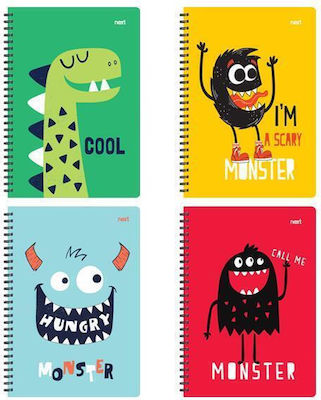 Next Spiral Notebooks Ruled A4 70 Sheets 2 Subjects Cute Monsters 10pcs (Μiscellaneous Designs/Colors)