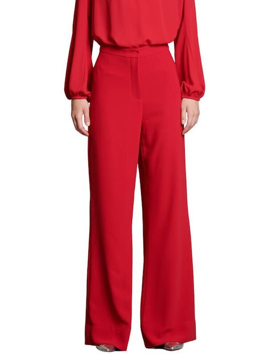 Matis Fashion Damen Hochgeschnittene Stoff Hose in Bootcut Passform Rot