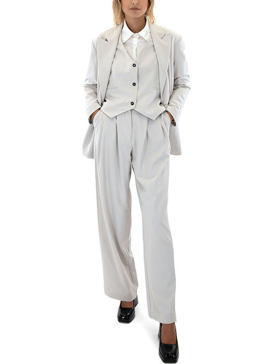 Damen Hoch tailliert Stoff Hose Beige