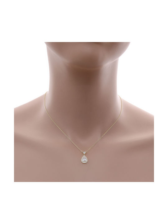 Necklace with design Tear from Gold Plated Silver with Zircon