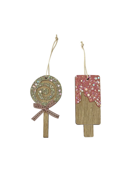 Hängendes Weihnachtsbaumschmuck Süßigkeit Holz Braun 10cm mit Glitzer