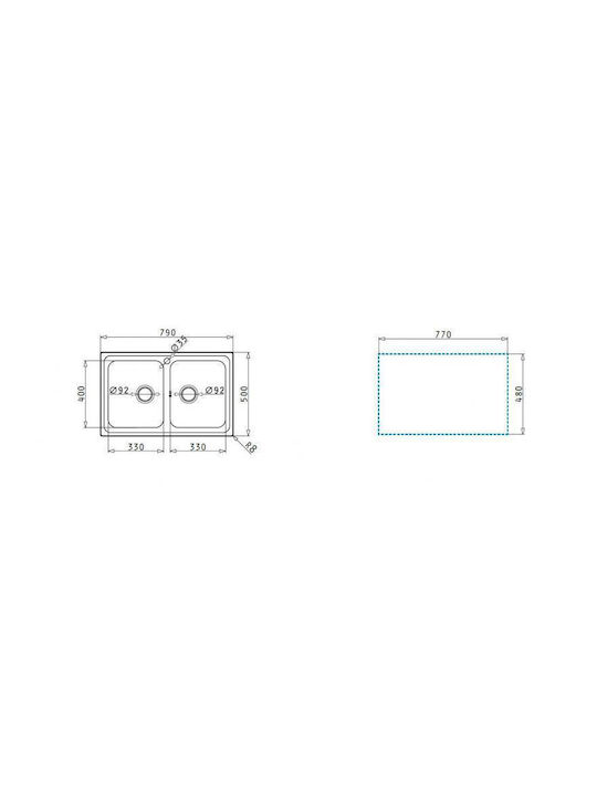 Pyramis Alea 2B Ένθετος Νεροχύτης Inox Σατινέ Μ79xΠ50cm Ασημί