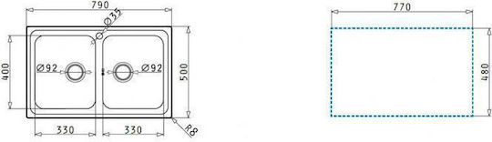 Pyramis Alea 2B 107157601 Drop-In Мивка Inox Сатен Ш79xД50см Сребрист