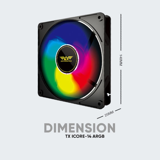 Armaggeddon iCORE-14 Case Fan 140mm 1100rpm 45.26cfm with ARGB Lighting and 6-Pin Connection