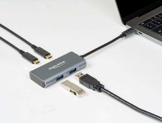 DeLock USB Хъб 4 Порта USB 3.2 с USB-C Връзка Сив