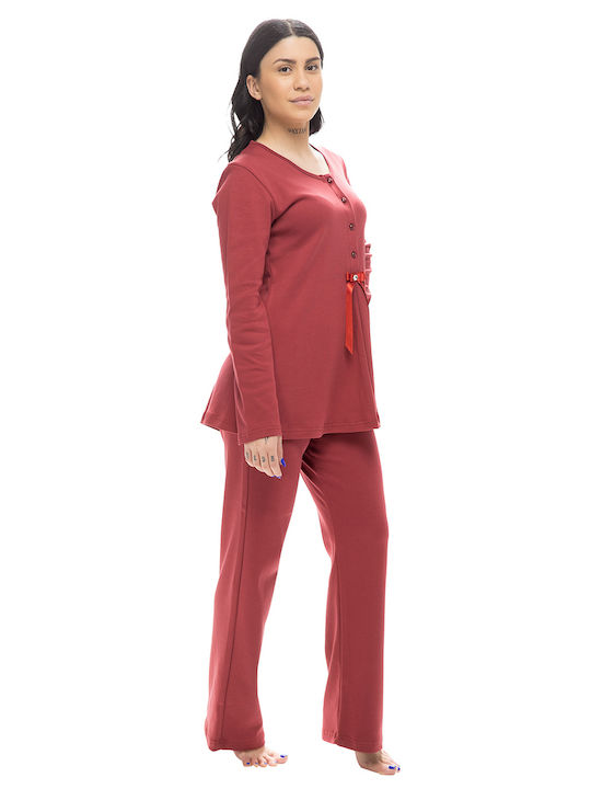 Koyote Winter Damen Baumwolle Pyjama-Oberteil Burgundisch