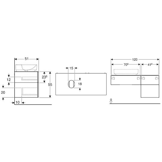Geberit VariForm Πάγκος χωρίς Νιπτήρα Μ120xΒ51xΥ55cm Κερασί