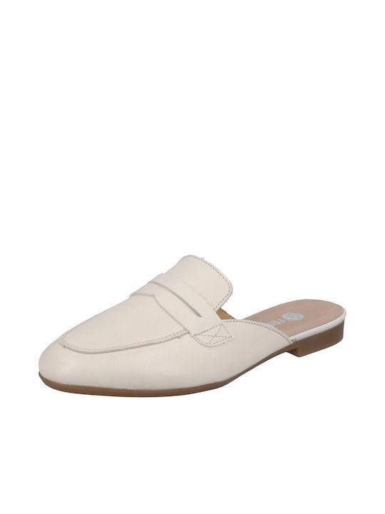 Remonte Chunky Heel Leather Mules Beige