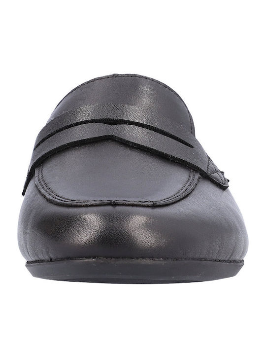 Flat Leather Mules in Black Color