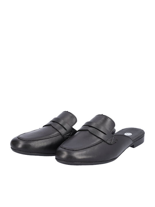 Flat Leather Mules in Black Color
