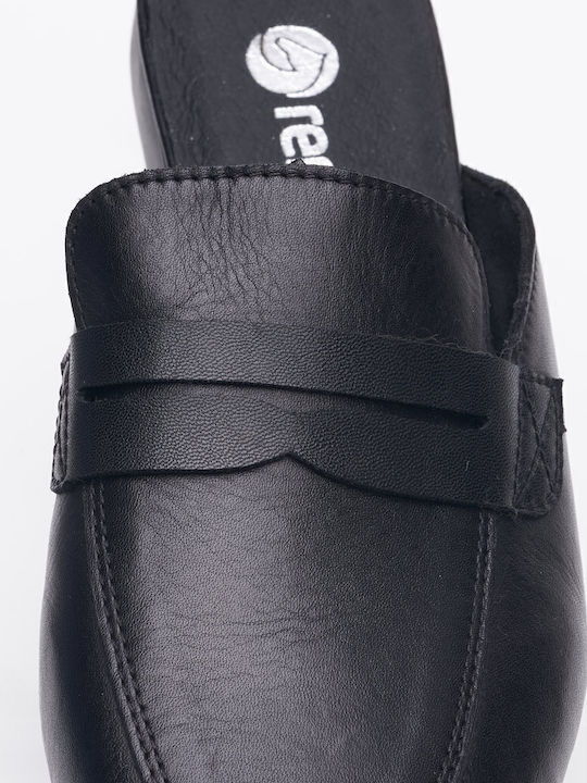 Flat Leather Mules in Black Color