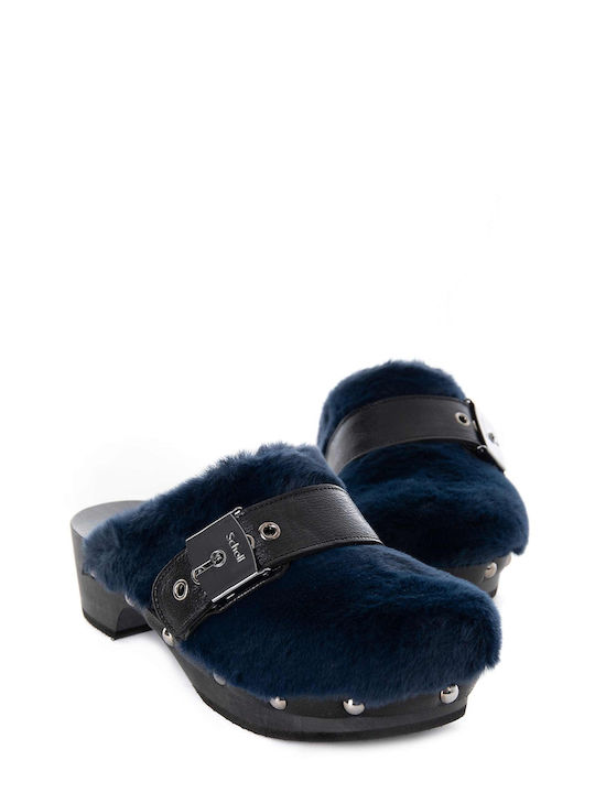 Pescura Mules with Low Heel in Blue Color