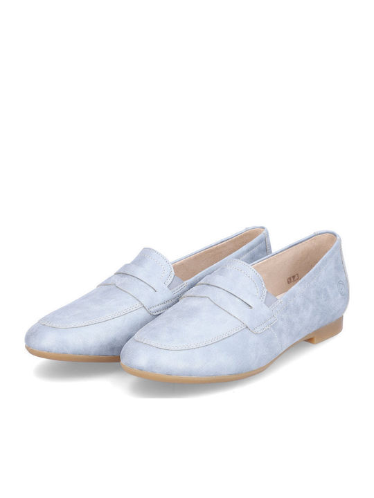 Leather Women's Moccasins in Light Blue Color