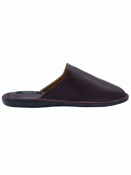 Soulis Shoes Men's Leather Slippers Burgundy