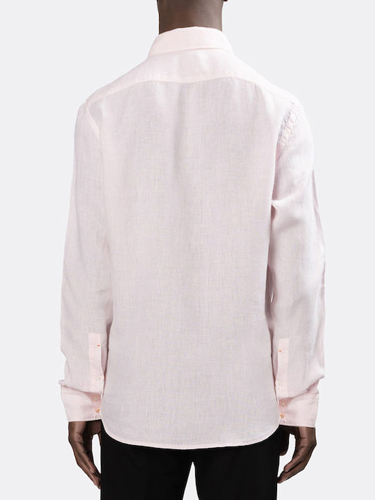 Hugo Boss Men's Shirt Long Sleeve Linen Pale Pink