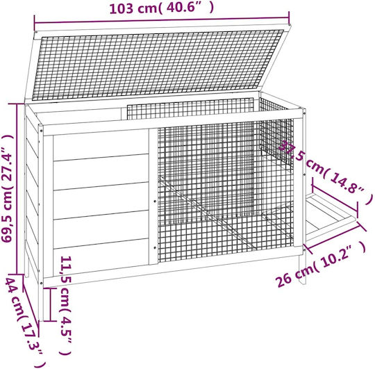 vidaXL 172297 Cușcă de Lemn pentru iepuri 103bucx44bucx69.5buccm.
