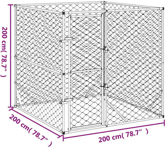 vidaXL Metallisches Hundetorg 200x200x200cm Silber