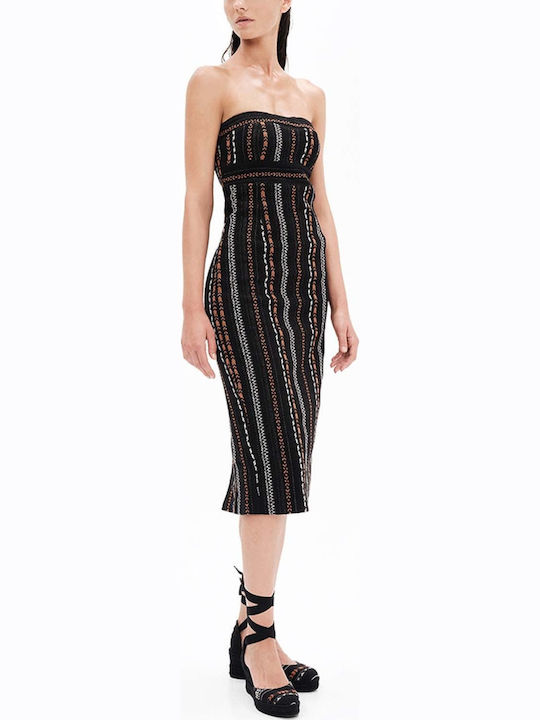 Summer Midi Dress for Wedding Christening Strapless Black