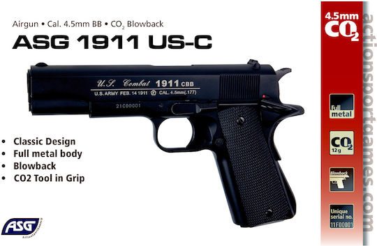 Asg Аеропистолет CO2 1911 US-C Black Откат 4.5мм