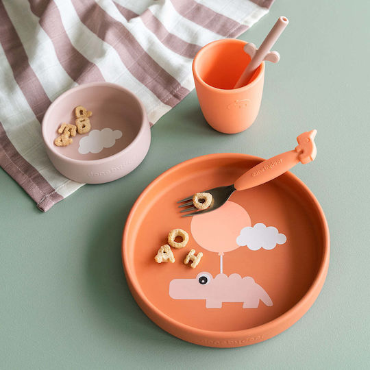 Done by Deer Set Essgeschirr Happy Crocodile aus Silikon Orange 3Stück
