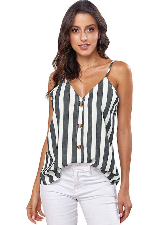 Amely Women's Summer Blouse with Straps & V Neckline Striped Black