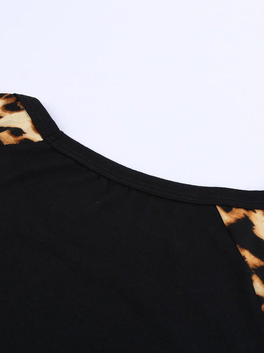 Amely Women's Blouse Long Sleeve Animal Print Black