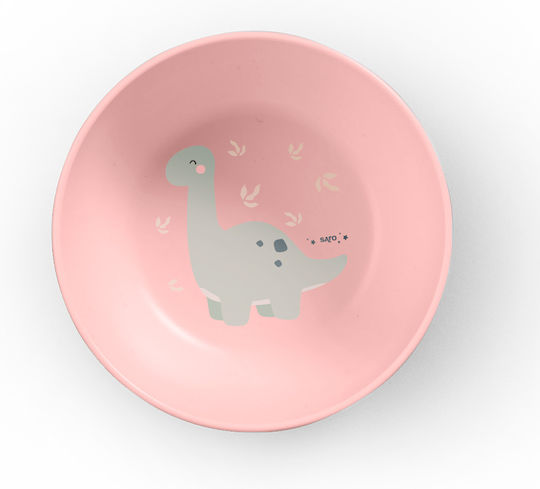 Saro Dinos Plastic Baby & Kids Feeding Set with Anti-Slip Base Pink 5 Pieces