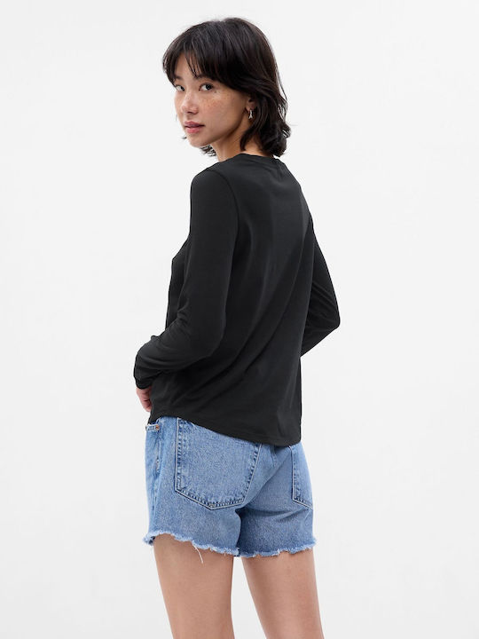 GAP Damen Sommer Bluse Baumwolle Langärmelig Schwarz