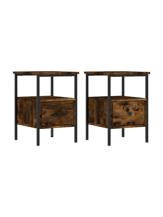 Ξύλινα Bedside Tables with Metallic Legs 2pcs Καπνιστή Δρυς 34x36x50cm