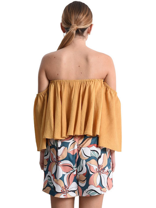 Molly Bracken Γυναικεία Μπλούζα Off-Shoulder με Μανίκι 3/4 Καλοκαιρινή Κίτρινη